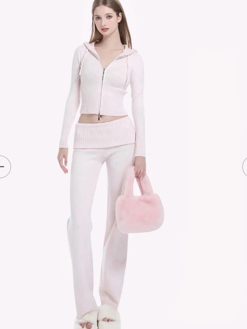 Angel Ruche That Girl Rib Knit Fold Over Straight Leg Pants Pink